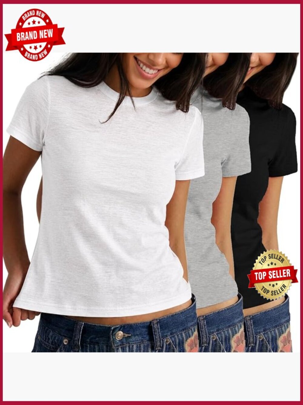 3 Pack Women's Slub Cotton Short Sleeve Tees Basic Casual Summer Tops